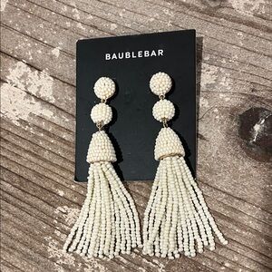 BaubleBar Ivory Beaded Tassel Earrings